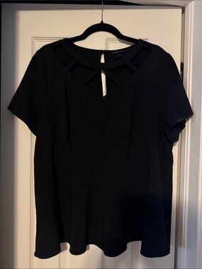 torrid Black Short Sleeve Top with Strappy V-Neck